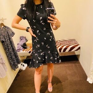 Michael Kors Floral Embroidered Crepe Flounce Dress